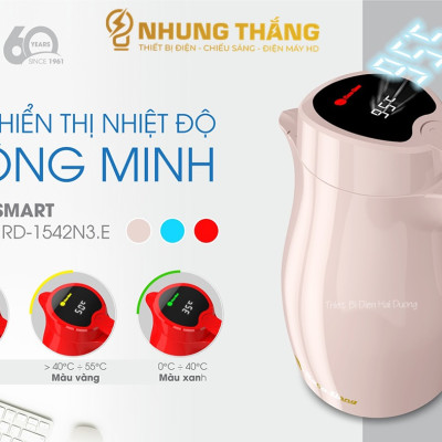 Phích Giữ Nhiệt Rạng Đông 1542N3.E - Dung Tích 1.5L - Hiển Thị Nhiệt Độ Thông Minh - Màu Random- Có Video
