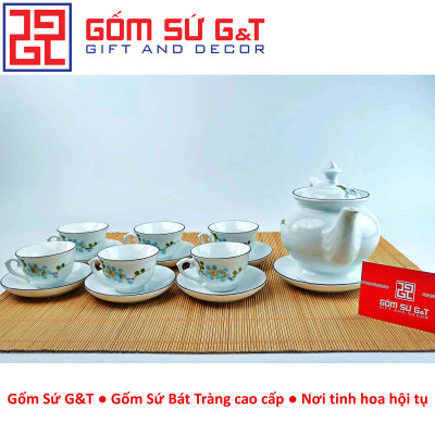 Bộ trà cát tường vẽ hoa đào xanh Gốm Sứ G&T