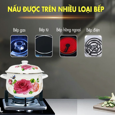 Galen - Nồi Men Cao Cấp Size 20cm Dung Tích 2.5L Nấu Được Trên Mọi Loại Bếp, Dày, Không Tróc Men