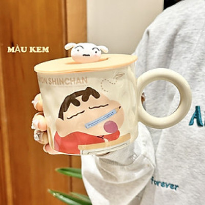Ly Gốm sứ Shinchan cậu bé bút chì 360ml kèm nắp silicon