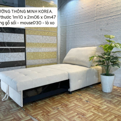 Sofa giường kéo, sofa thư giãn, sofa thành giường thông minh Tundo chất liệu vải chân sắt hiện đại 