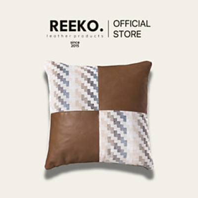 Gối sofa tựa lưng hình vuông cao cấp, kết hợp da bò thật và vải DVQ6007Z | REEKO