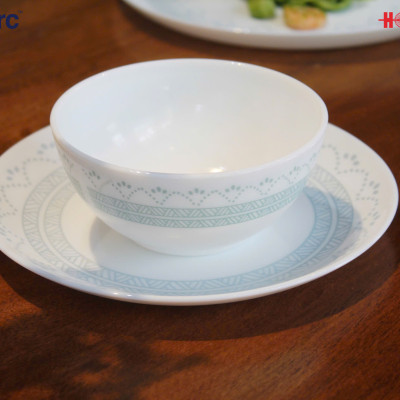 Tô Thủy Tinh Luminarc Diwali Geomatric Blue 18cm đựng thức ăn, kháng vỡ, cường lực - Bộ 3 cái - V6536