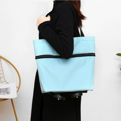 Xe kéo đi siêu thị, xe đi chợ gấp gọn dạng túi có bánh xe kéo tiện lợi - màu sắc giao ngẫu nhiên