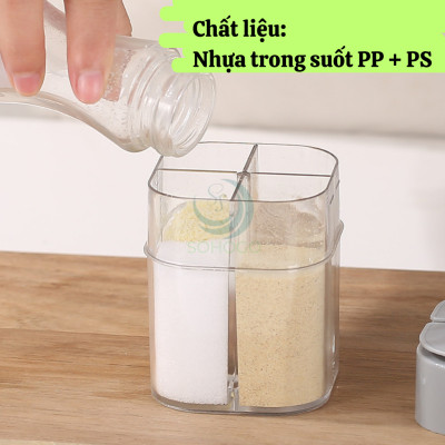 Hộp đựng gia vị 4 ngăn 8.5x6.5x6.5 cm Lọ Gia Vị 4 Ngăn Tiện Lợi Cho Nhà Bếp, Dã Ngoại Cắm Trại