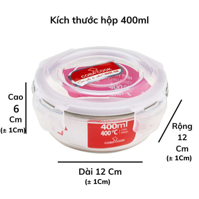 Bộ Hộp Cơm Thủy Tinh Chịu Nhiệt COBACOOK 1 hộp 400ml 2 hộp 370ml và túi giữ nhiệt - CCR4L33BS