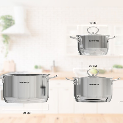 Bộ Nồi Inox 304 5 Đáy Sunhouse SHG503 - Hàng chính hãng (Chỉ giao HCM) 