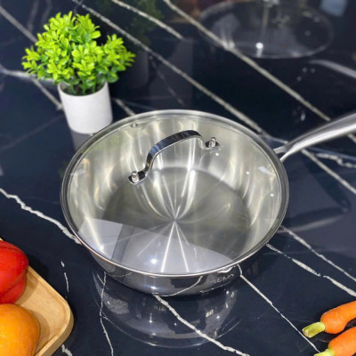 Chảo inox 5 lớp nano nhiệt Seka chống dính tự nhiên có nắp kính cao cấp size 22-24-26cm