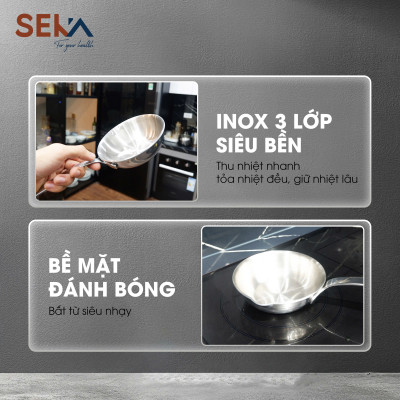 Chảo inox nguyên khối chống dính SEKA dùng cho mọi loại bếp hàng chính hãng