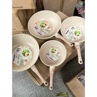 Chảo Chống Dính Bếp Từ Vân Đá Kiểu Nhật 20-30cm, Đáy Từ Ceramic Cán Gỗ [Hàng Loại Một] - HÀNG CHÍNH HÃNG MINIIN