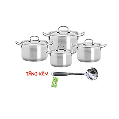 Bộ nồi Fivestar inox 304 bếp từ 3 đáy 4 món FS08-CV tặng bộ thau rổ- Hàng Chính hãng