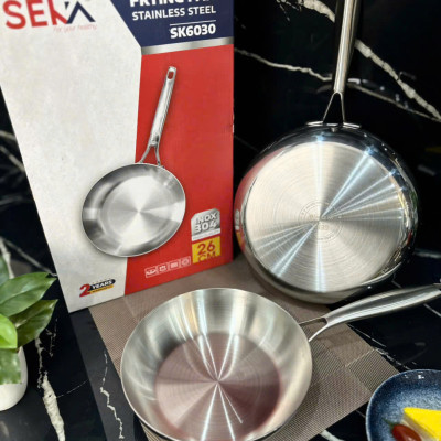 Chảo inox Nguyên khối nông lòng SEKA size 16, 22, 26,28cm sử dụng cho mọi loại bếp