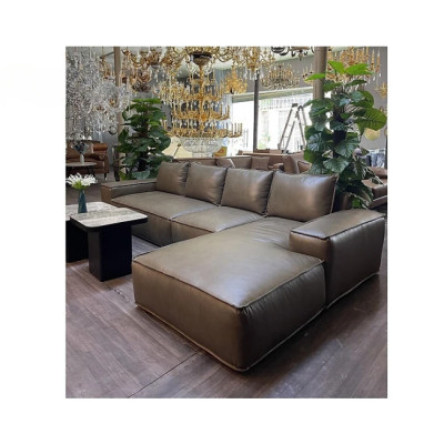 Sofa góc L 100% da bò Italy Tundo màu nâu SFLCT16 3m2 x 1m6 hàng cao cấp chuẩn da bò nhập khẩu Ý