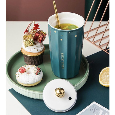 CỐC UỐNG NƯỚC BẰNG SỨ VÂN SỌC KÈM ỐNG MÚT HỢP KIM CAO CẤP