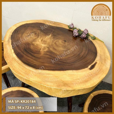 Mặt Bàn Oval Gỗ Nguyên Tấm - VÂN GỖ TRÒN CỰC ĐẸP KR20184