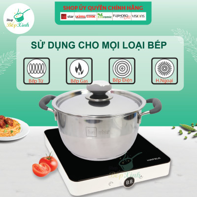 Nồi 3 đáy inox 430 Thân Cool Fivestar Standard quai silicon chống nóng nắp inox (16cm)