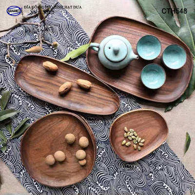 Khay/Đĩa hình bầu dục gỗ Óc Chó nhập khẩu Mỹ nguyên khối - đựng đồ ăn/trang trí - CTH548