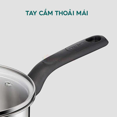 Nồi cán dài/quánh Inox liền khối có nắp Tefal Starter 16cm E3252295/18cm E3252395 - Hàng chính hãng