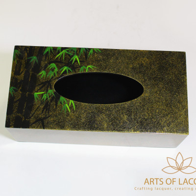Hộp Đựng Khăn Giấy Sơn Mài Xanh Trà Cao Cấp - Họa Tiết Tre