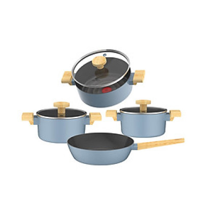 Bộ nồi chống dính vân gỗ Elmich Nature EL-5206MG04 size 18, 20, 24 chảo 26cm