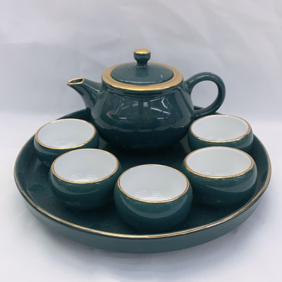 BỘ ẤM CHÉN PHA TRÀ TRUYỀN THỐNG  KÈM KHAY SỨ TRÒN MEN BÓNG - ANTH685