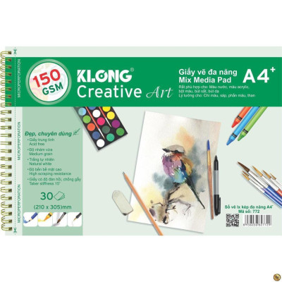 Sổ vẽ KLONG A4+ cao cấp lò xo kép xé 150GSM 30 tờ MS772 