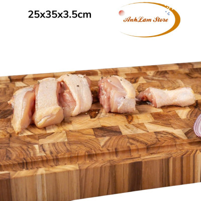 Thớt Gỗ Teak Bản Siêu Lớn Dày Cao Cấp 25x35x3.5 cm Không Mùn, Không Mọt Mối An Toàn Cho Sức Khỏe - Thớt gỗ Cứng Dày Có Rãnh Chống Tràn Đặc Biệt Dùng Làm Khay Phục Vụ Các Món Nướng BBQ