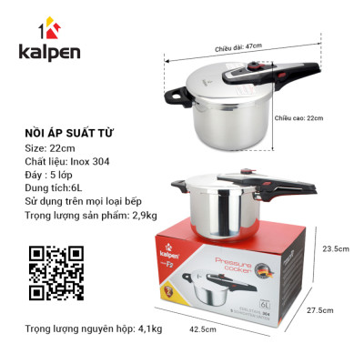 Nồi áp suất Inox 304 Kalpen P2 dung tích 6L chuẩn Đức - Hàng chính hãng
