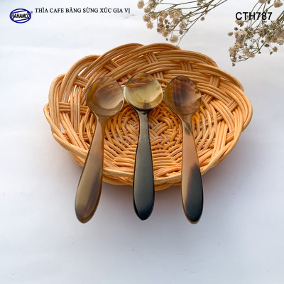 Thìa cafe xúc gia vị bằng sừng (dài 12,5cm) nhỏ gọn giúp gia vị không mất mùi - Xúc gia vị, cafe, deccor - An toàn cho sức khỏe - CTH787