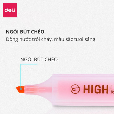 Bút highlight nhấn dòng dạ quang Deli - Cam/ Vàng/ Xanh Lá/ Hồng/ Xanh Dương - S625