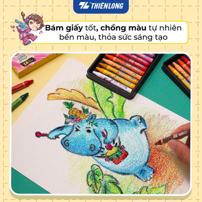 Bút sáp 12/18 màu Thiên Long Colokit - Màu sắc tươi sáng Phủ đều màu Bền màu - Phiên bản Akooland