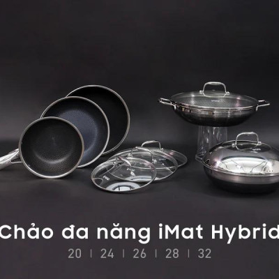 [Hàng chính hãng] Chảo xào/ đa năng sâu lòng inox iMat Hybrid Blackcube 26cm, Phủ chống dính Daikin-Nhật Bản thế hệ mới