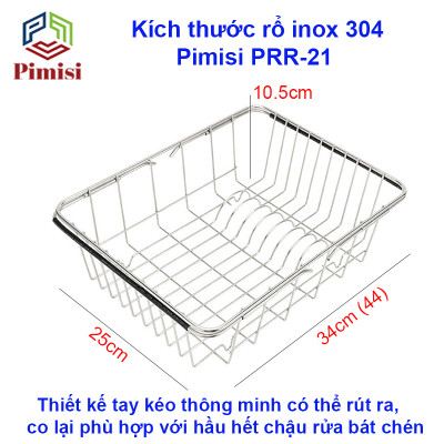 Rổ Inox 304 Chữ Nhật Gác Bồn Rửa Chén Pimisi Úp Bát Đĩa - Rau Củ Quả Với Thiết Kế Thông Minh Điều Chỉnh Độ Dài Co Giãn Chiều Dài Khay, Tay Nắm Kéo Từ Thép Không Gỉ SUS 304 - Với 4 Góc Vuông Bo Tròn Phù Hợp Với Mọi Chậu Rửa Bát  | Hàng Chính Hãng