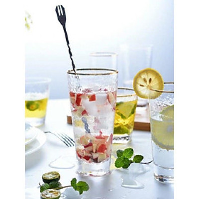 Bộ 6 cốc loe cao thấp thủy tinh viền vàng vân sần 400ml