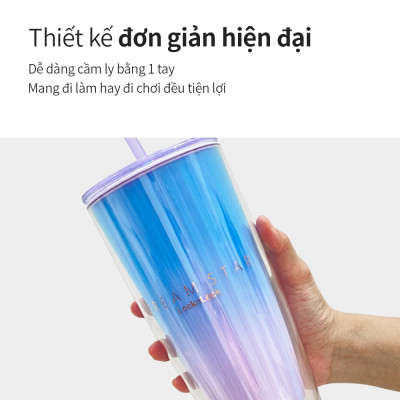 Ly nhựa 2 lớp Lock&Lock màu tím xanh HAP522VOL 750ml - Hàng chính hãng, có ống hút, có nắp đậy - JoyMall