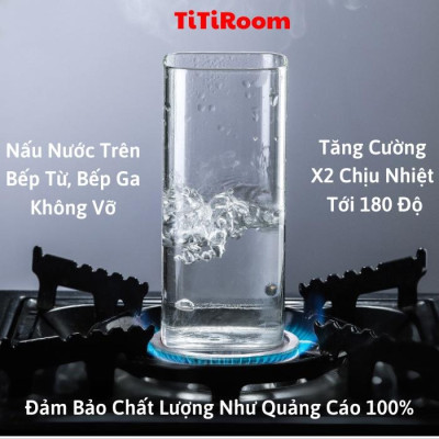 Ly thủy tinh vuông chịu nhiệt MILK TEA 400ml cao cấp sang chảnh phong cách Vintage dung uống sinh tố TiTi Room