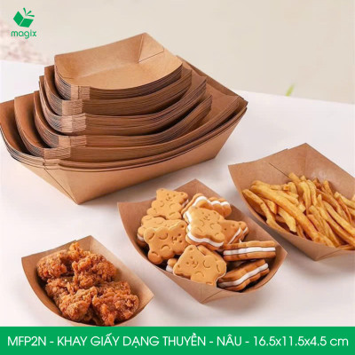 MFP2N - 16.5x11.5x4.5 cm - 100 khay giấy dáng thuyền đựng thức ăn, khay giấy đựng món tráng miệng