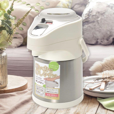 Bình giữ nhiệt để bàn dạng bấm rót Pearl Kinzoku Eco Air Pot 2.5L - Hàng nội địa Nhật Bản