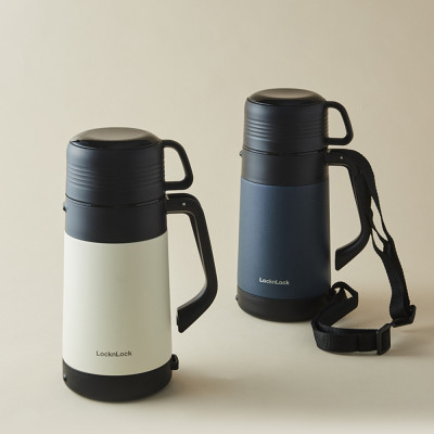 Bình giữ nhiệt Lock&Lock Easy Outdoor Vacuum Bottle màu trắng ngà LHC1484IVY 1,2L - Hàng chính hãng có quai xách, nắp dùng làm cốc nước - JoyMall