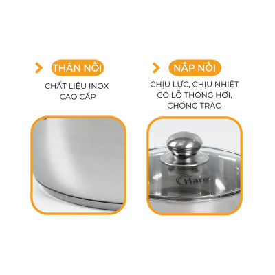 Bộ nồi inox đáy từ HR-S301 (16,20,24cm) - thương hiệu Hare -  lỗi 1 đổi 1
