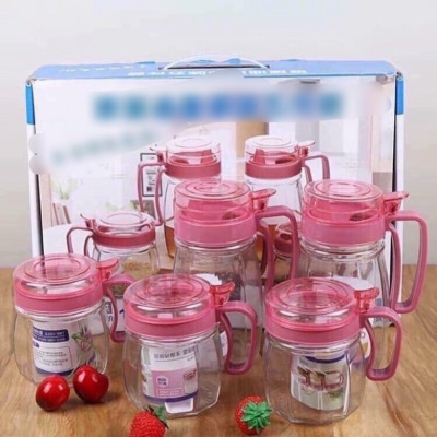 Lọ Đựng Gia Vị Thủy Tinh 5 Món, Bộ Hũ Đựng Gia Vị Màu Hồng Trong Suốt Cực Đẹp Sang Trọng Có Tay Cầm.