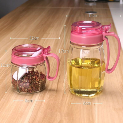 Lọ Đựng Gia Vị Thủy Tinh 5 Món, Bộ Hũ Đựng Gia Vị Màu Hồng Trong Suốt Cực Đẹp Sang Trọng Có Tay Cầm.