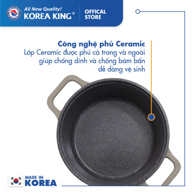Nồi nấu Levante đáy từ Korea King KP-28LI(Nồi, nắp bằng nhôm đúc, phủ men chống dính Ceramic, Ø28cm)-Màu nâu