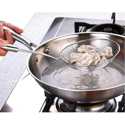 Vợt chiên ráo dầu inox , Vợt vớt thức ăn inox có cán treo tiện lợi - GROFA