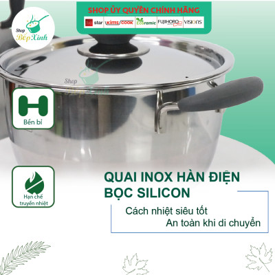 Nồi 3 đáy inox 430 Thân Cool Fivestar Standard quai silicon chống nóng nắp inox (16cm)