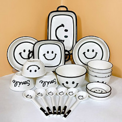 Bán lẻ Bộ Bát Đĩa Thương Hiệu GoSu họa tiết Mặt cười đáng yêu, chất men sáng bóng