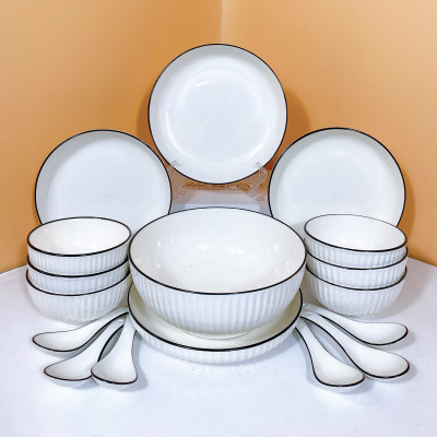 Bộ Bát Đĩa Sứ Gosu Cao Cấp Trắng Viền Đen