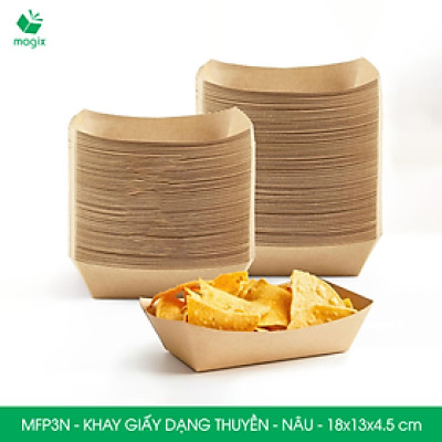 MFP3N - 18x13x4.5 cm - 25 khay giấy dáng thuyền đựng thức ăn, khay giấy đựng món tráng miệng