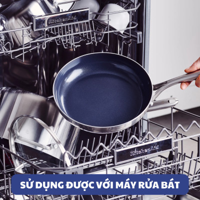 Chảo sâu lòng chống dính thép không gỉ phủ tinh thể kim cương cao cấp Blue Diamond 28cm có nắp kính