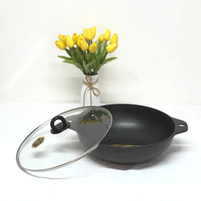 Chảo lẩu vân đá đúc 3 lớp đa năng TERRA Bennix Thái Lan 32cm vung kính